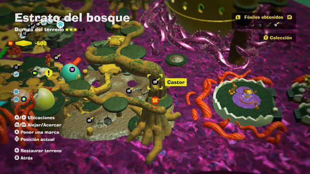 Donkey Kong Bananza - Localización en el mapa del fósil Castor 13 en Estrato del bosque