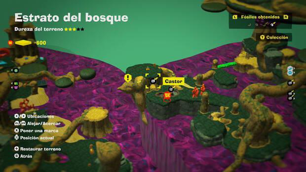 Donkey Kong Bananza - Localización en el mapa del fósil Castor 04 en Estrato del bosque