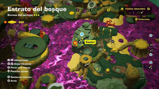 Donkey Kong Bananza - Localización en el mapa del fósil Castor 07 en Estrato del bosque