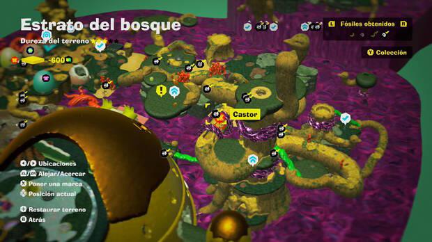 Donkey Kong Bananza - Localización en el mapa del fósil Castor 19 en Estrato del bosque
