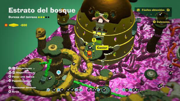 Donkey Kong Bananza - Localización en el mapa del fósil Castor 20 en Estrato del bosque
