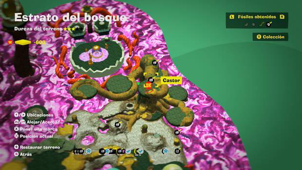 Donkey Kong Bananza - Localización en el mapa del fósil Castor 14 en Estrato del bosque