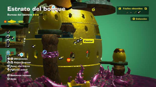 Donkey Kong Bananza - Localización en el mapa del fósil Castor 24, 25 y 26 en Estrato del bosque