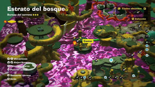 Donkey Kong Bananza - Localización en el mapa del fósil Castor 15 en Estrato del bosque