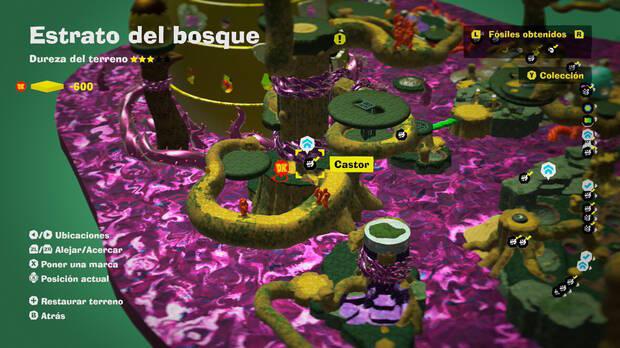 Donkey Kong Bananza - Localización en el mapa del fósil Castor 16 en Estrato del bosque