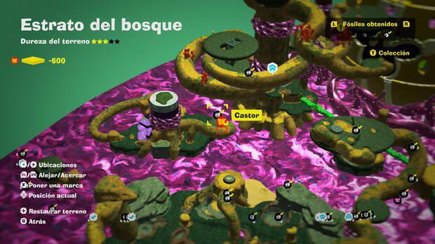 Donkey Kong Bananza - Localización en el mapa del fósil Castor 17 en Estrato del bosque
