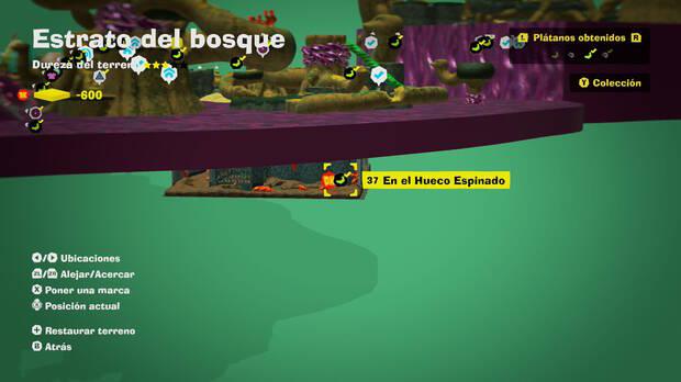 Donkey Kong Bananza - Localización en el mapa del plátano 37 en Estrato del bosque