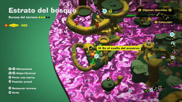 Donkey Kong Bananza - Localización en el mapa del plátano 36 en Estrato del bosque