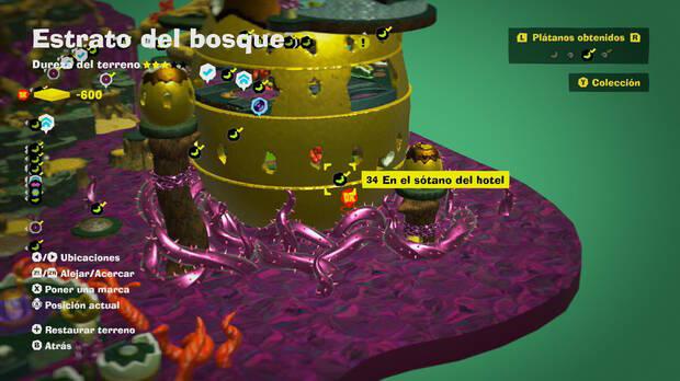 Donkey Kong Bananza - Localización en el mapa del plátano 34 en Estrato del bosque