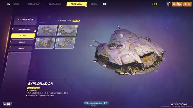 Tenemos varias naves entre las que escoger, cada una con sus propias caracter�sticas y dise�os.