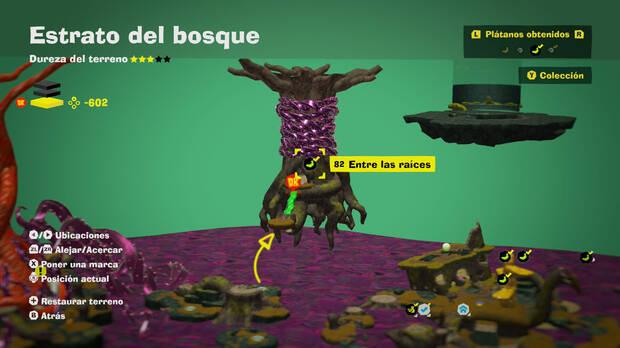 Donkey Kong Bananza - Localización en el mapa del plátano 82 en Estrato del bosque