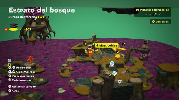 Donkey Kong Bananza - Localización en el mapa del plátano 81 en Estrato del bosque