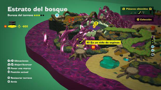 Donkey Kong Bananza - Localización en el mapa del plátano 83 en Estrato del bosque