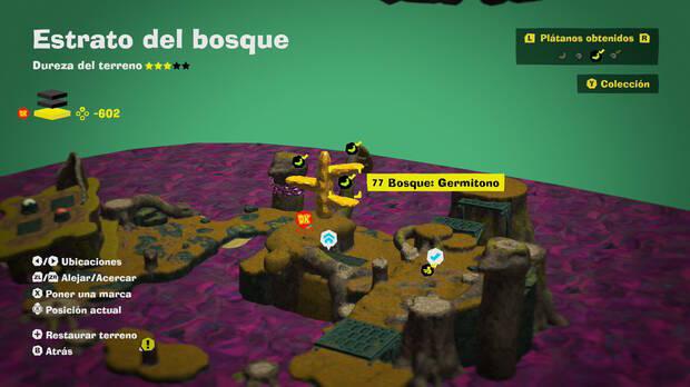Donkey Kong Bananza - Localización en el mapa del plátano 77 en Estrato del bosque
