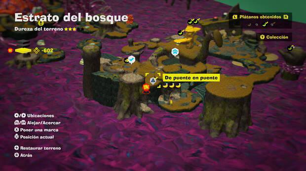 Donkey Kong Bananza - Localización en el mapa del plátano 74 en Estrato del bosque