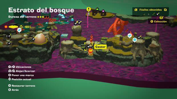 Donkey Kong Bananza - Localización en el mapa del fósil Castor 34 y 35 en Estrato del bosque
