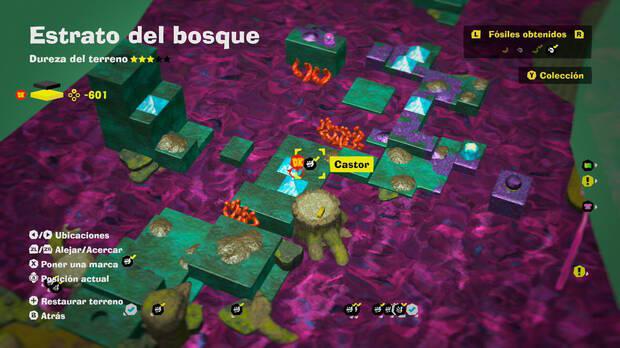 Donkey Kong Bananza - Localización en el mapa del fósil Castor 37 en Estrato del bosque