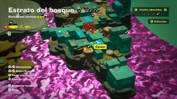 Donkey Kong Bananza - Localización en el mapa del fósil Castor 38 en Estrato del bosque