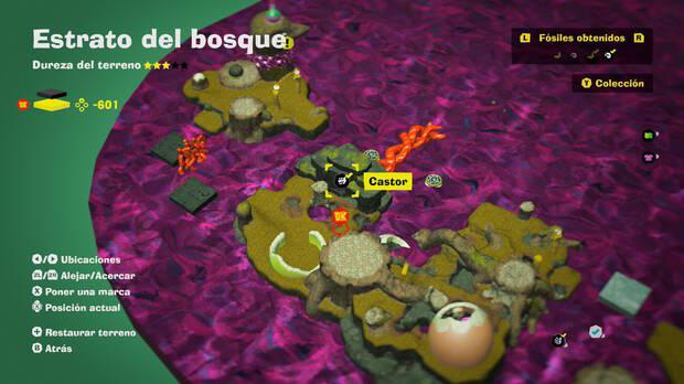 Donkey Kong Bananza - Localización en el mapa del fósil Castor 28 en Estrato del bosque