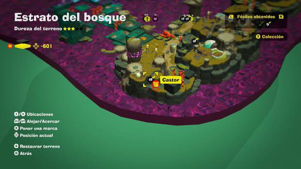 Donkey Kong Bananza - Localización en el mapa del fósil Castor 32 en Estrato del bosque