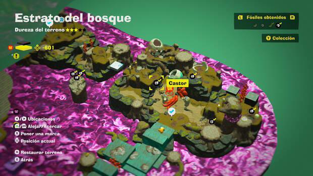 Donkey Kong Bananza - Localización en el mapa del fósil Castor 33 en Estrato del bosque