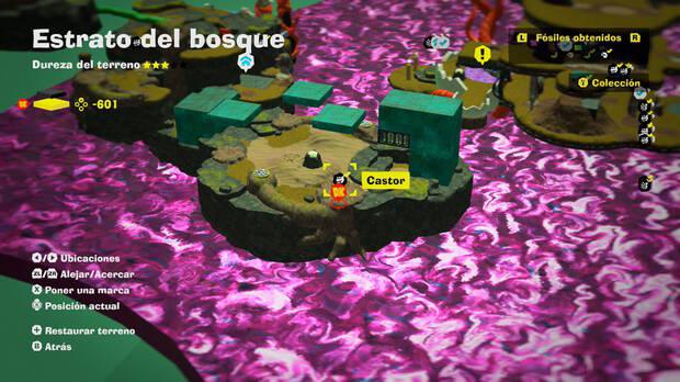 Donkey Kong Bananza - Localización en el mapa del fósil Castor 45 en Estrato del bosque