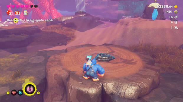 Donkey Kong Bananza - Ubicación del fósil Castor 46 en Estrato del bosque