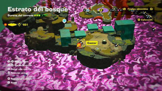 Donkey Kong Bananza - Localización en el mapa del fósil Castor 46 en Estrato del bosque