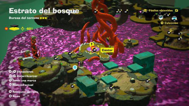 Donkey Kong Bananza - Localización en el mapa del fósil Castor 48 en Estrato del bosque