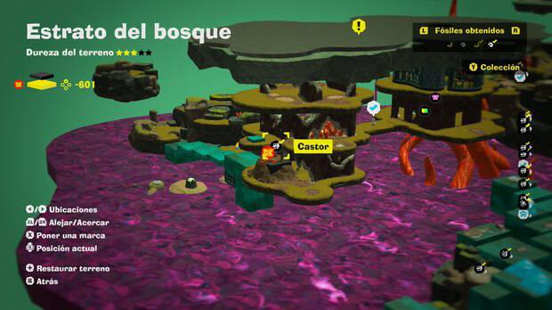 Donkey Kong Bananza - Localización en el mapa del fósil Castor 41 en Estrato del bosque