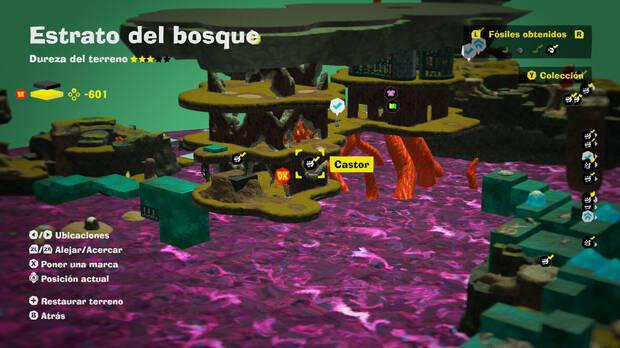 Donkey Kong Bananza - Localización en el mapa del fósil Castor 42 en Estrato del bosque
