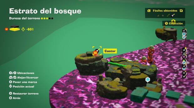 Donkey Kong Bananza - Localización en el mapa del fósil Castor 43 en Estrato del bosque