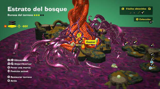 Donkey Kong Bananza - Localización en el mapa del fósil Castor 55 en Estrato del bosque