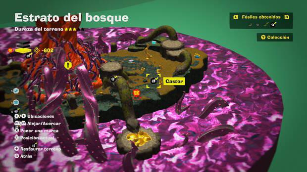 Donkey Kong Bananza - Localización en el mapa del fósil Castor 56 en Estrato del bosque
