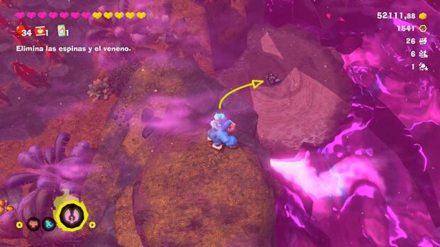 Donkey Kong Bananza - Ubicación del fósil Castor 58 en Estrato del bosque