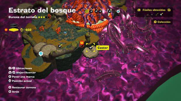 Donkey Kong Bananza - Localización en el mapa del fósil Castor 58 en Estrato del bosque