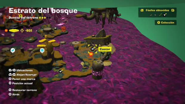 Donkey Kong Bananza - Localización en el mapa del fósil Castor 50 en Estrato del bosque