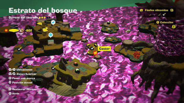 Donkey Kong Bananza - Localización en el mapa del fósil Castor 51 en Estrato del bosque