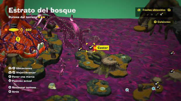 Donkey Kong Bananza - Localización en el mapa del fósil Castor 53 y 54 en Estrato del bosque