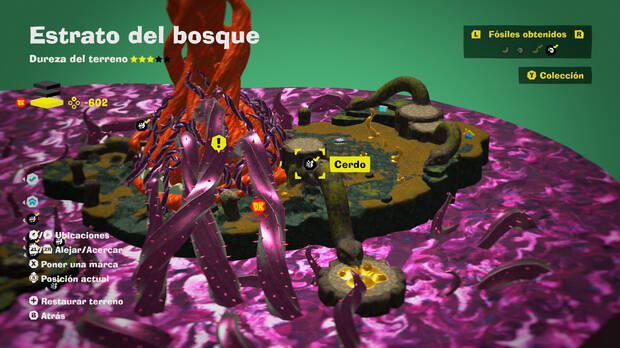 Donkey Kong Bananza - Localización en el mapa del fósil cerdo 10 en Estrato del bosque