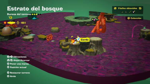 Donkey Kong Bananza - Localización en el mapa del fósil cerdo 06 en Estrato del bosque