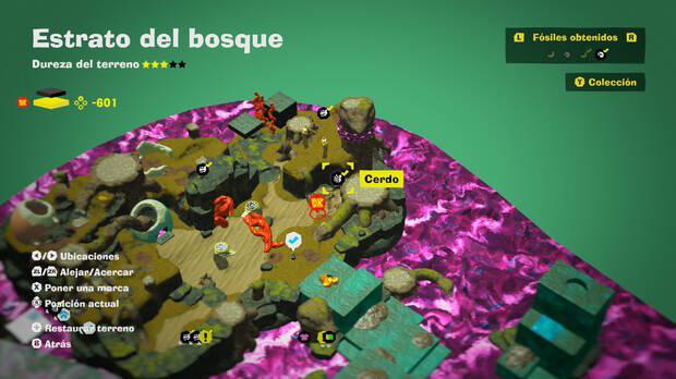 Donkey Kong Bananza - Localización en el mapa del fósil cerdo 07 en Estrato del bosque