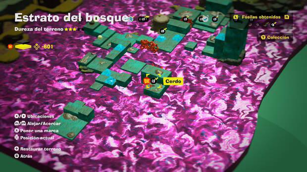 Donkey Kong Bananza - Localización en el mapa del fósil cerdo 08 en Estrato del bosque