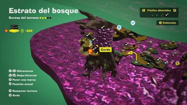 Donkey Kong Bananza - Localización en el mapa del fósil cerdo 09 en Estrato del bosque