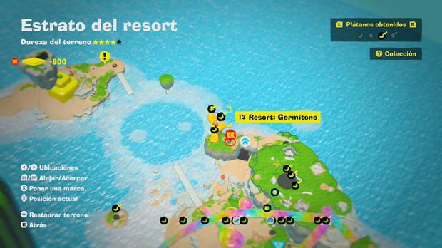Donkey Kong Bananza - Localización en el mapa del plátano 13 en Estrato del resort