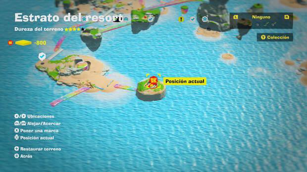 Donkey Kong Bananza - Ubicación en el mapa del Estrato del resort de la entrada al nivel extra A patinar por el oro