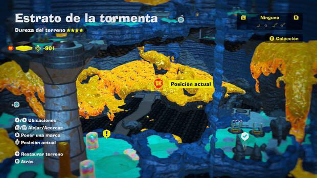 Donkey Kong Bananza - Ubicación en el mapa del Estrato de la tormenta de la entrada al nivel extra A golpear por el oro 2