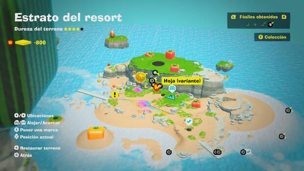 Donkey Kong Bananza - Localización en el mapa del fósil Hoja (variante) 07 en Estrato del resort