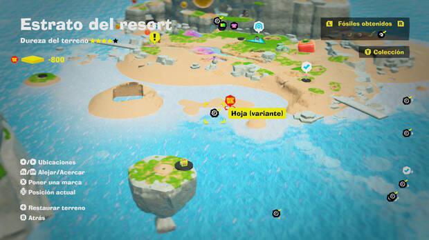 Donkey Kong Bananza - Localización en el mapa del fósil Hoja (variante) 08 en Estrato del resort