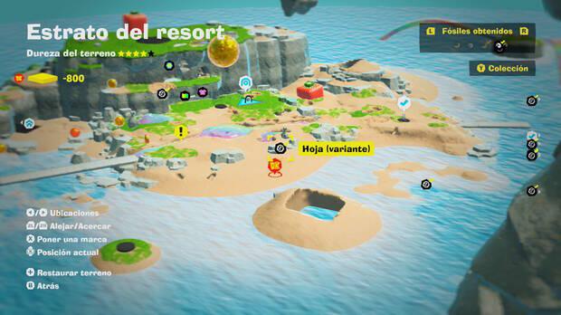 Donkey Kong Bananza - Localización en el mapa del fósil Hoja (variante) 09 en Estrato del resort